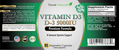 Suplemento vitamina D3 5000 IU Tarsal Naturals paquetes