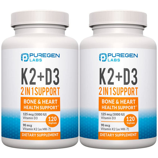 Suplemento Vitamina D3 5000 UI y K2 MK7 Puregen Labs 240 cápsulas