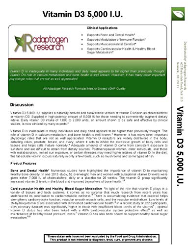 Suplemento natural vitamina D3 5000 UI Adaptogen Research sin aditivos