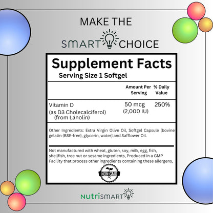 Suplemento de vitamina D3 fabricado en EE.UU. con garantía GMP