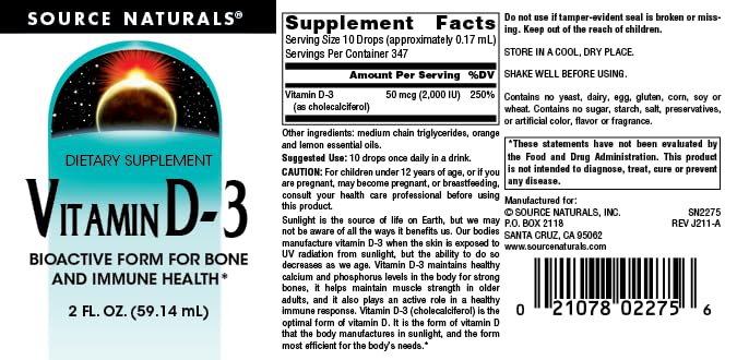 Suplemento vitamina D3 gota diaria para huesos y sistema inmune