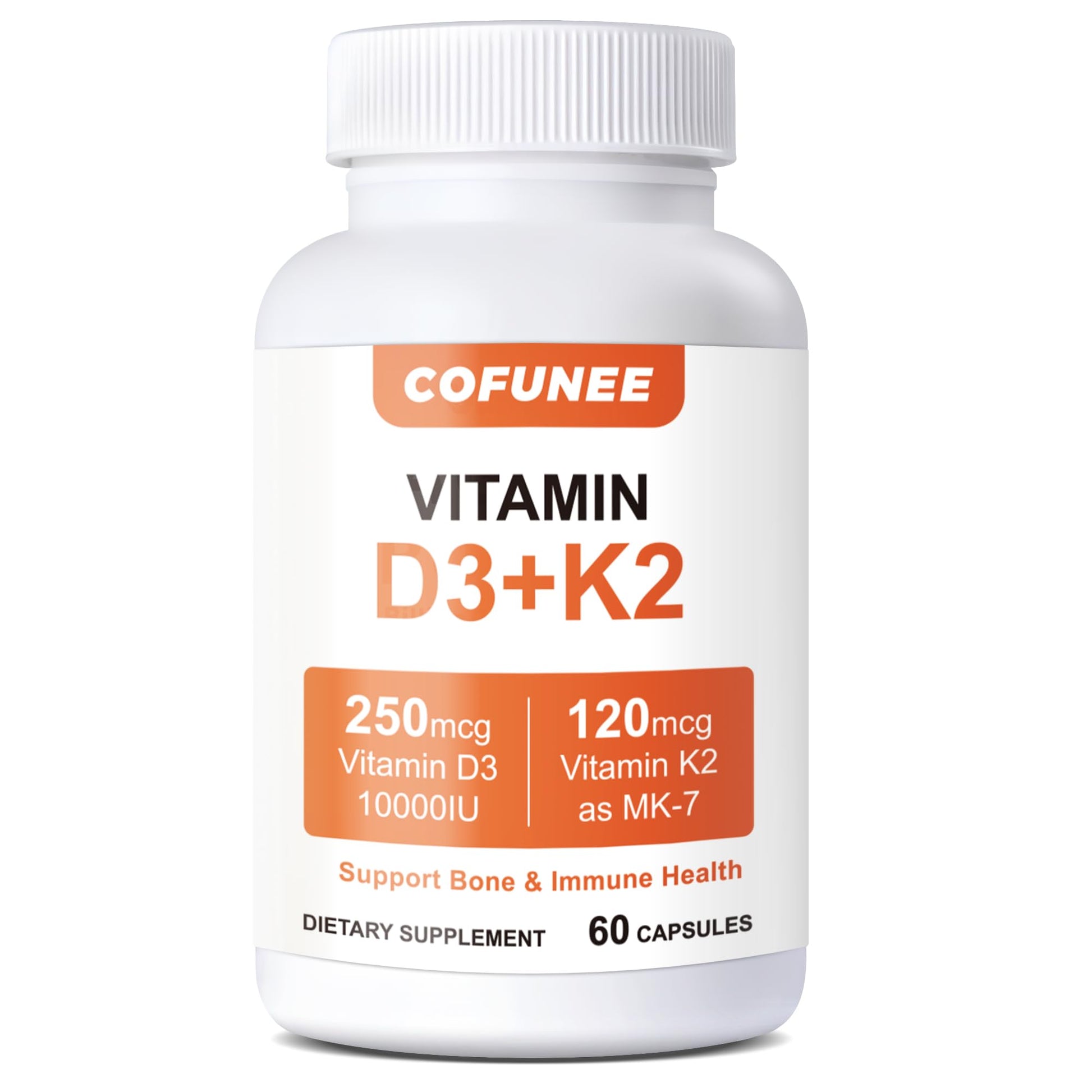 Botella suplemento Vitamina D3 K2 10000 UI 60 cápsulas veganas