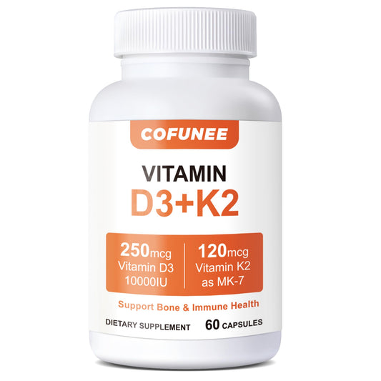 Botella suplemento Vitamina D3 K2 10000 UI 60 cápsulas veganas