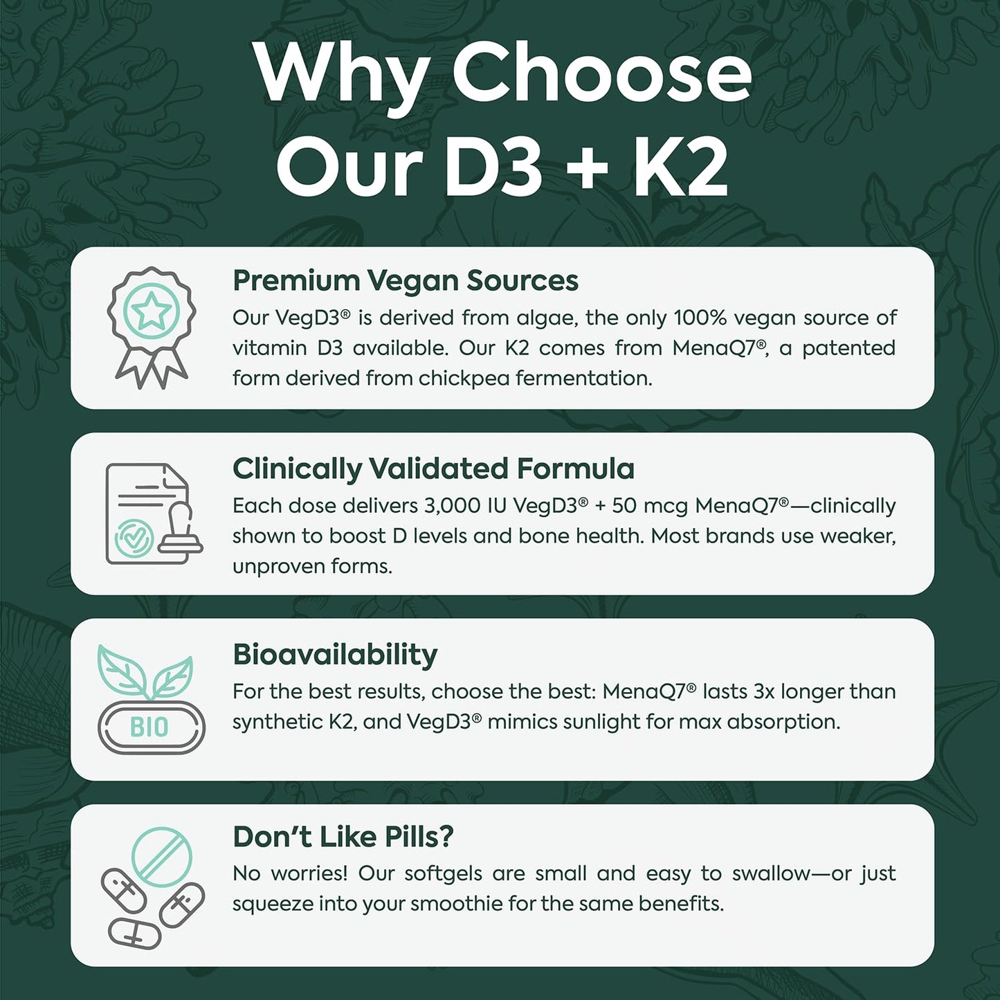 Suplemento de vitamina D3 K2 con alta calidad y pureza