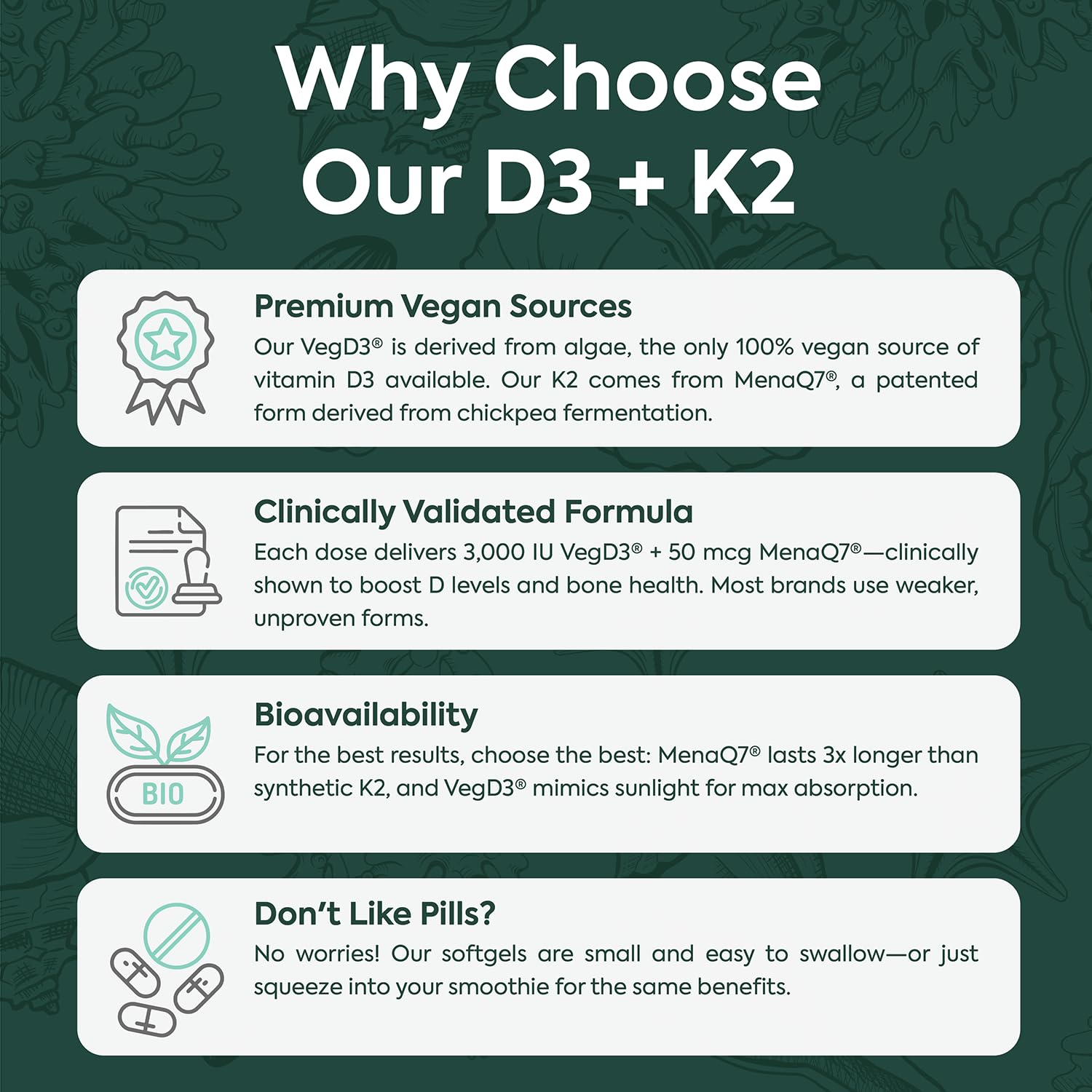 Suplemento de vitamina D3 K2 con alta calidad y pureza