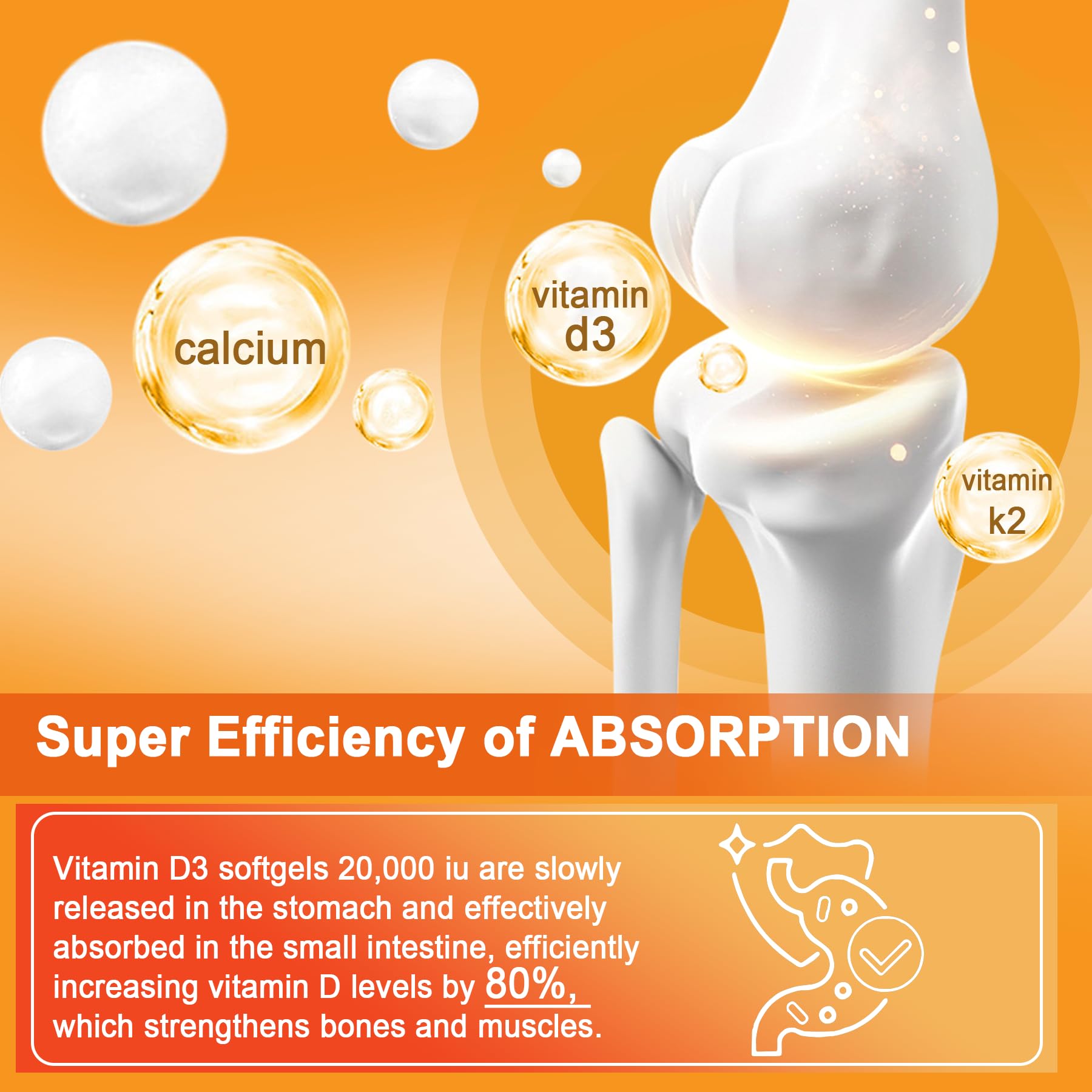Suplemento de vitamina D3 y K2 con alta potencia para huesos saludables