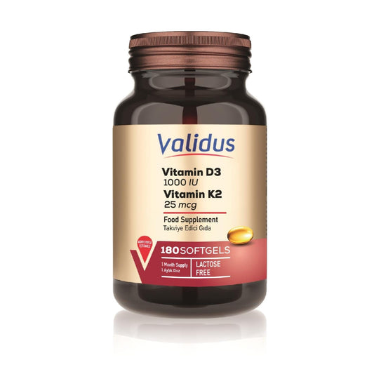 Suplemento vitamina D3 y K2 alta potencia Validus botella 180 cápsulas