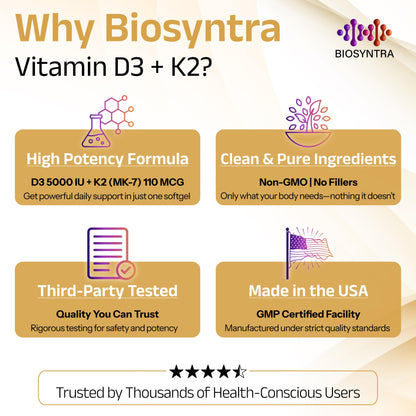 Suplemento vitamina d3 y k2 biosyntra fácil de tragar sin ogm