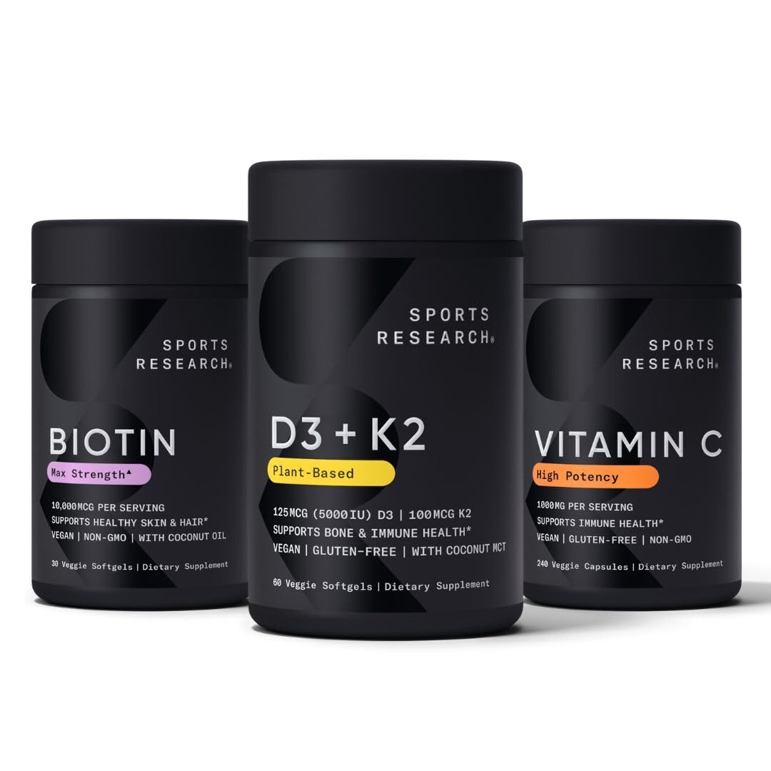 Frasco suplemento vitamina d3 k2 biotina vitamina c sports research