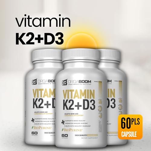 Suplemento vitamina d3 k2 con calcio y bioperina 60 cápsulas