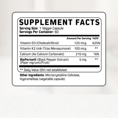 Suplemento vitamina d3 k2 calcio orgaboom para salud ósea y cardiaca