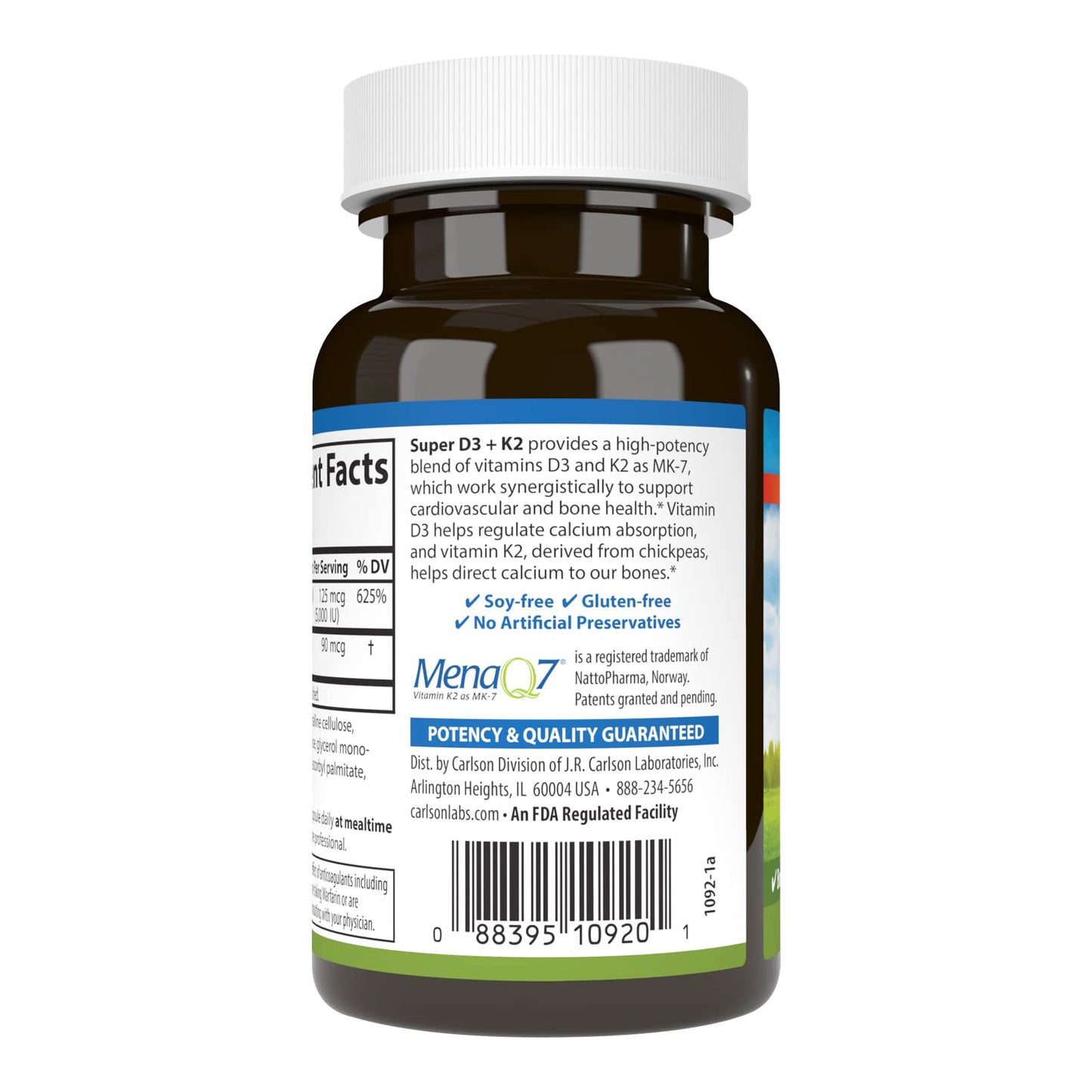 Suplemento vitamina D3 y K2 Carlson para huesos