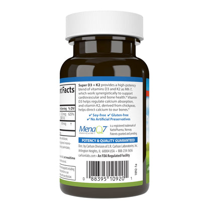 Suplemento vitamina D3 y K2 Carlson para huesos