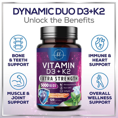 Suplemento Vitamina D3 K2 con ingredientes premium