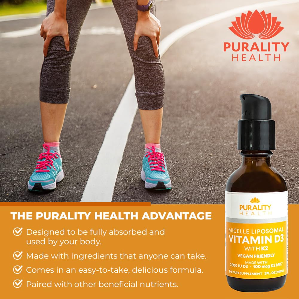 Suplemento vitamina d3 con k2 líquido Purality botella vista lateral