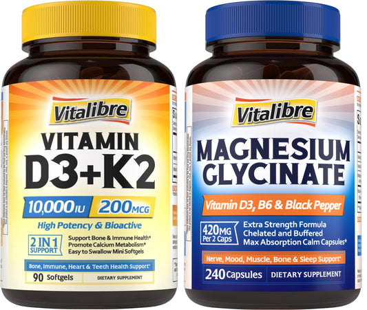 Suplemento Vitalibre Vitamina D3 K2 y Magnesio Glicinato