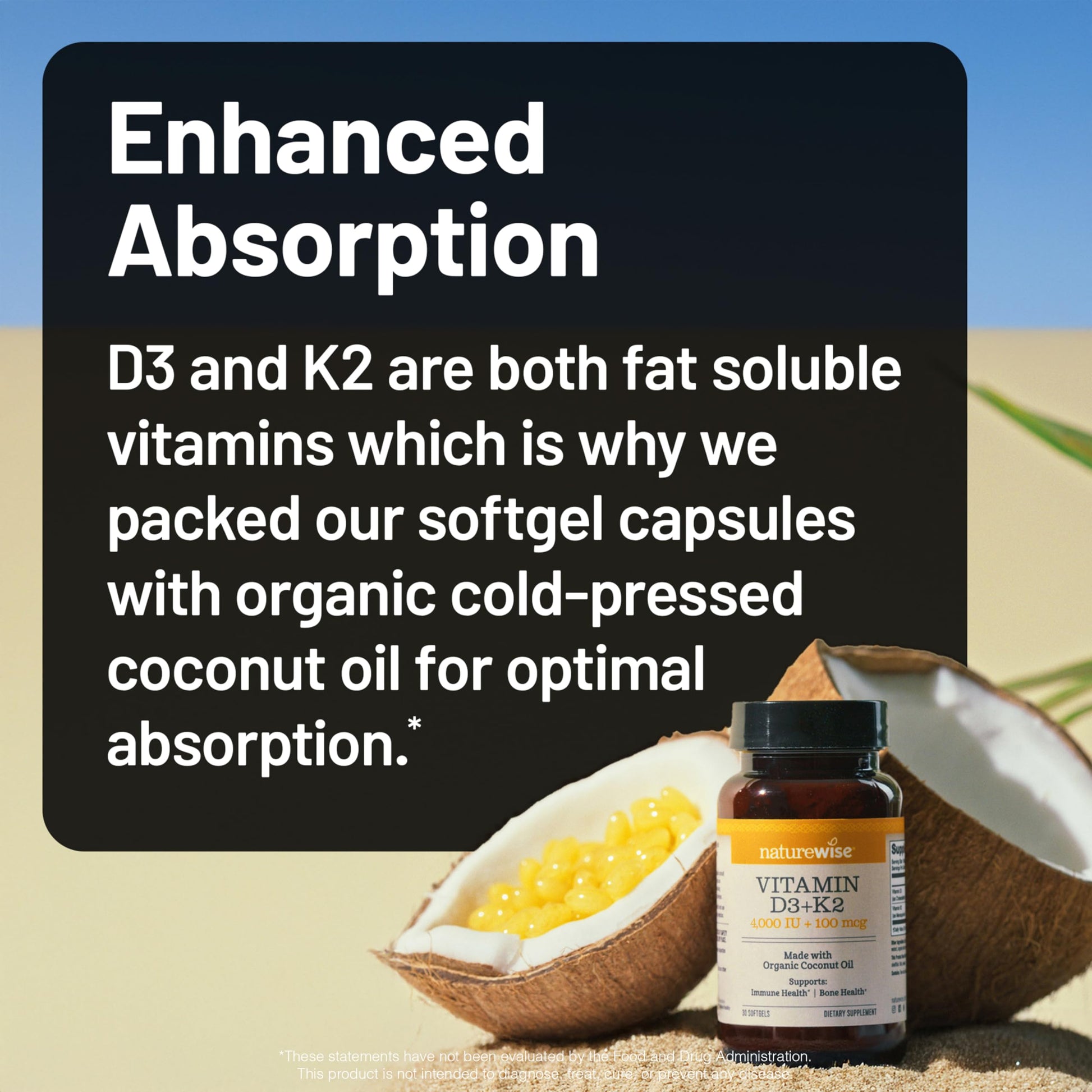 Suplemento vitamina D3 K2 100mcg NatureWise con aceite de coco 90 uds
