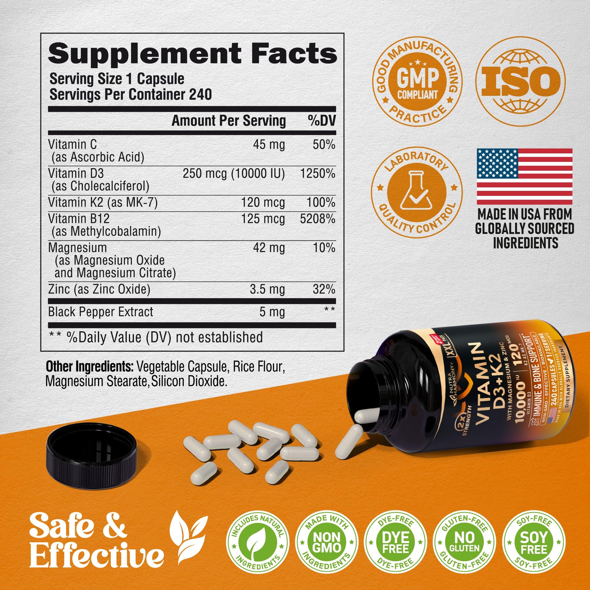 Suplemento vitamina D3 y K2 paquete completo NUTRAHARMONY