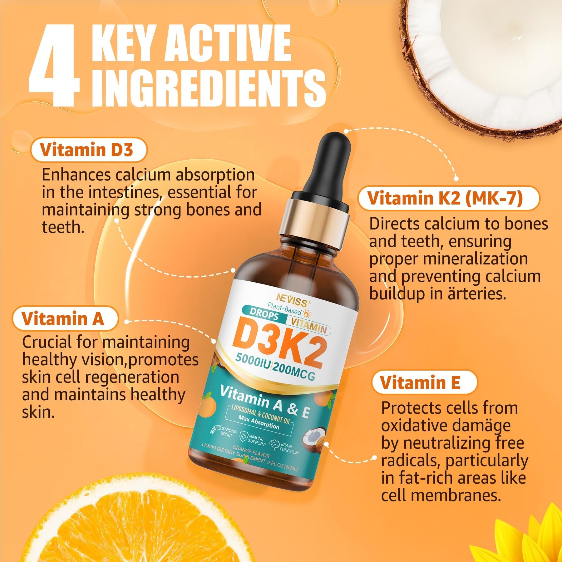 Suplemento para huesos y músculos con vitamina D3 5000 IU y K2