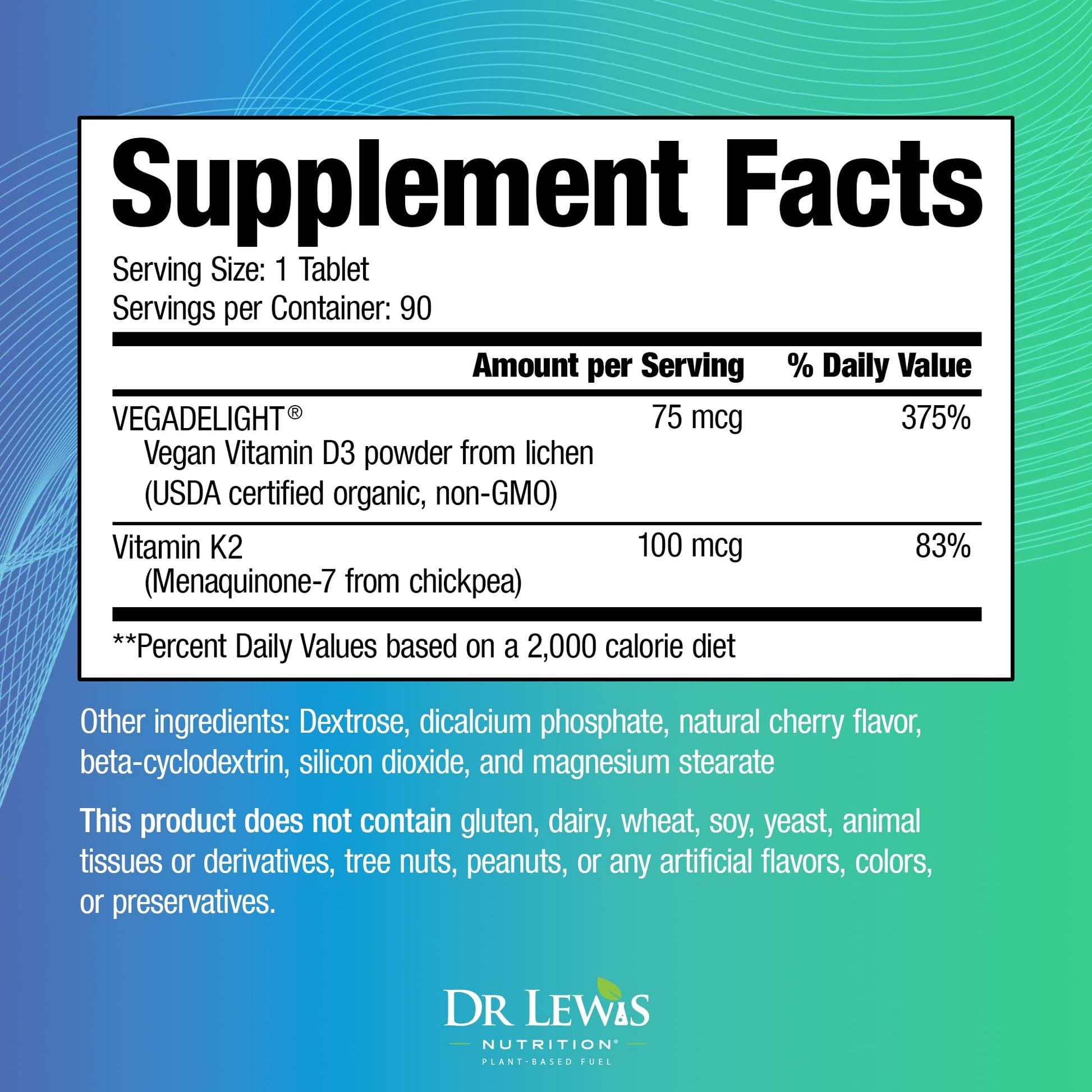 Suplemento vitamina d3 k2 sin gluten vegano Dr Lewis Nutrition
