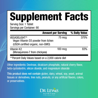 Suplemento vitamina d3 k2 sin gluten vegano Dr Lewis Nutrition