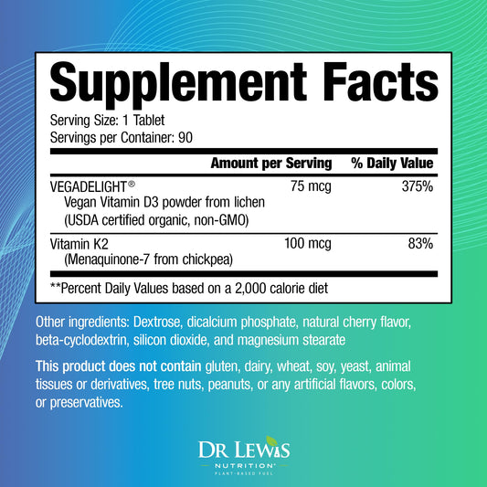 Suplemento vitamina d3 k2 sin gluten vegano Dr Lewis Nutrition