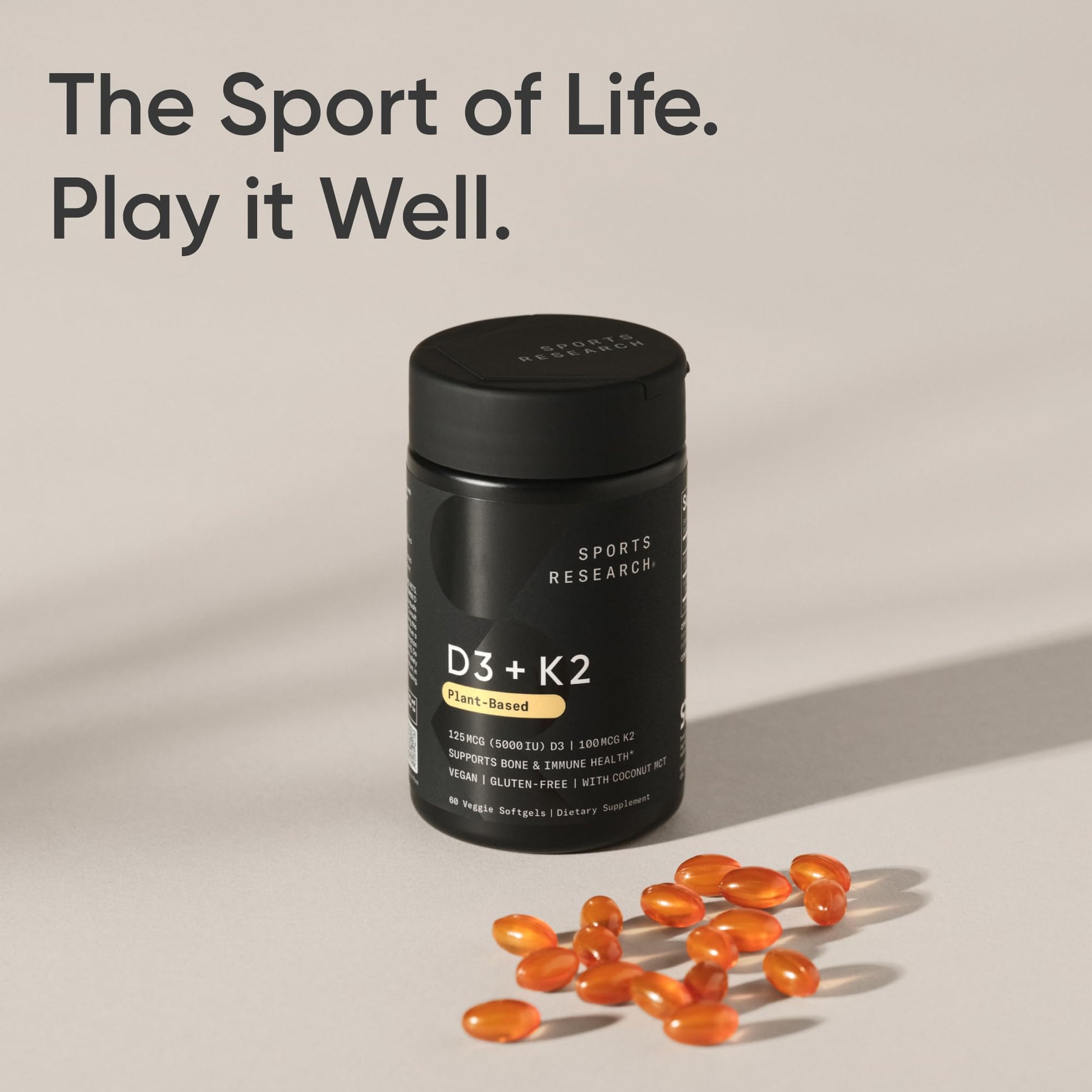 Suplemento vitamina D3 K2 vegana certificado sin gluten ni soya