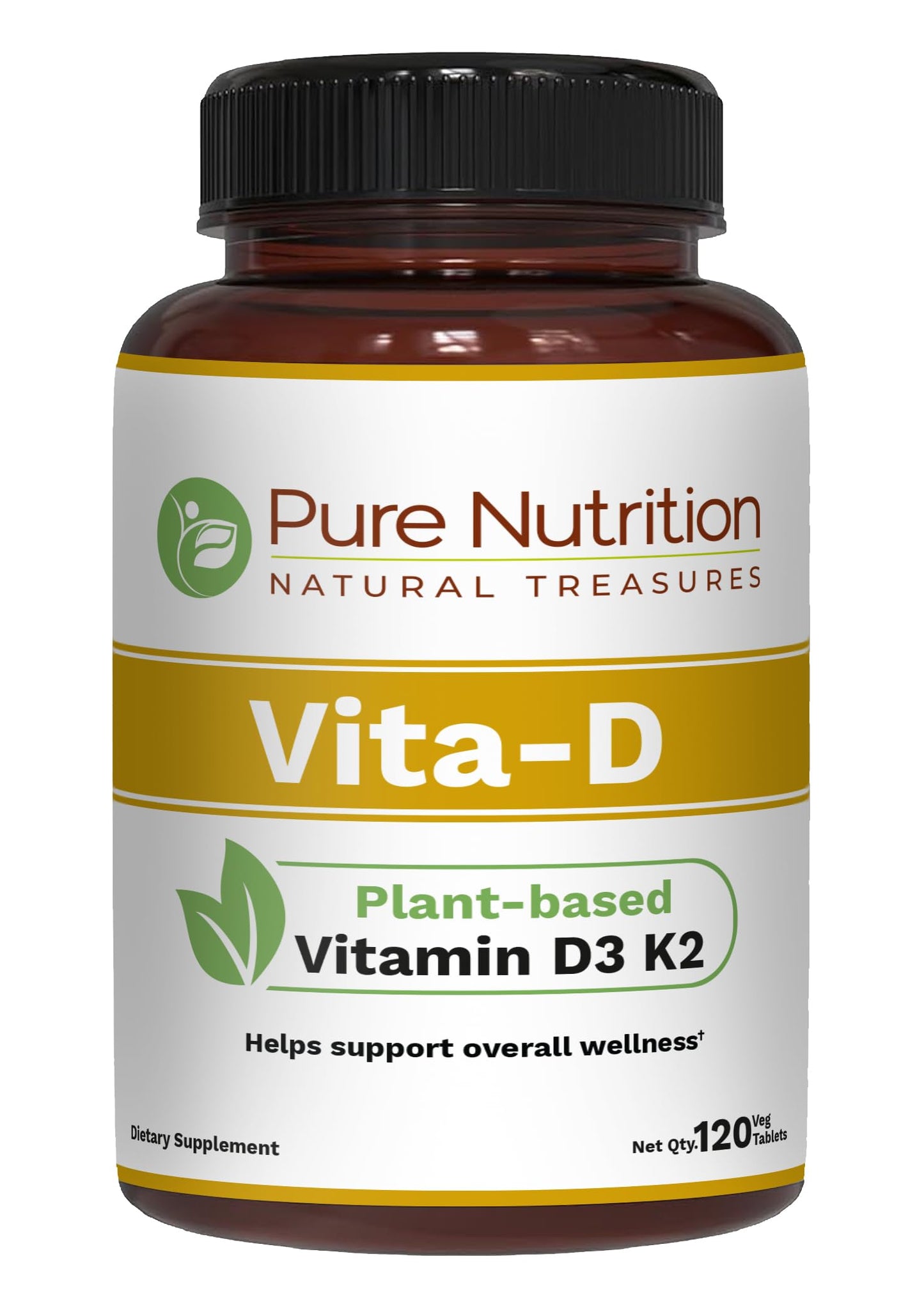 Suplemento vitamina D3 K2 vegano 120 tabletas Pure Nutrition