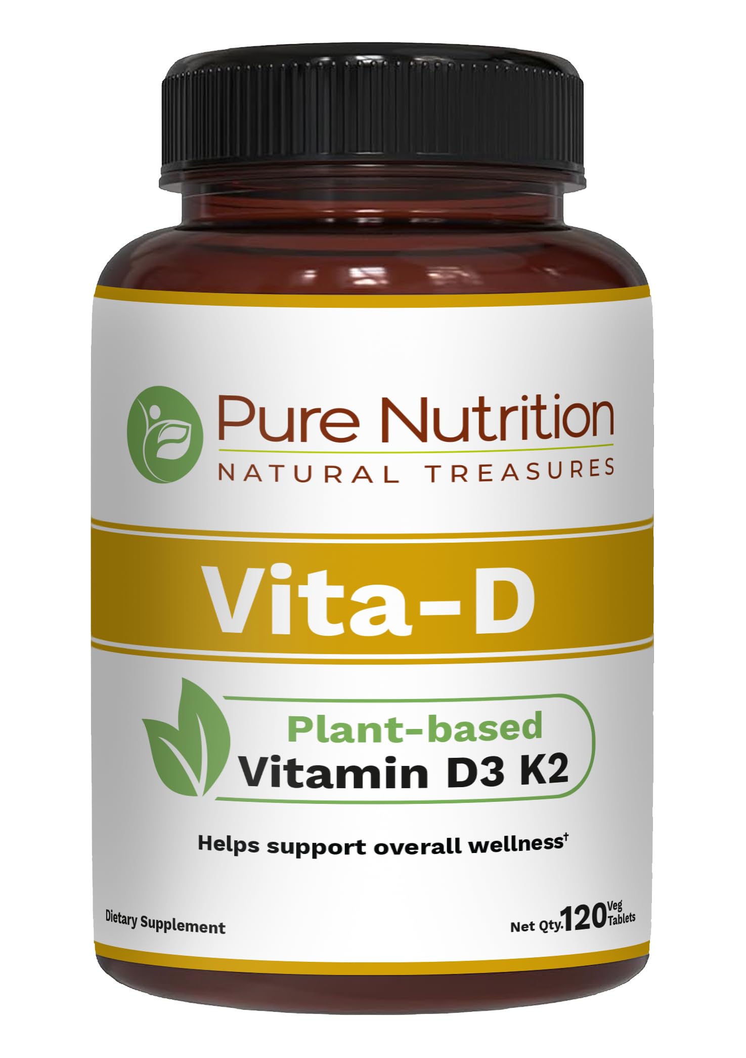Suplemento vitamina D3 K2 vegano 120 tabletas Pure Nutrition