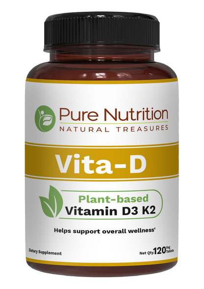 Suplemento vitamina D3 K2 vegano 120 tabletas Pure Nutrition