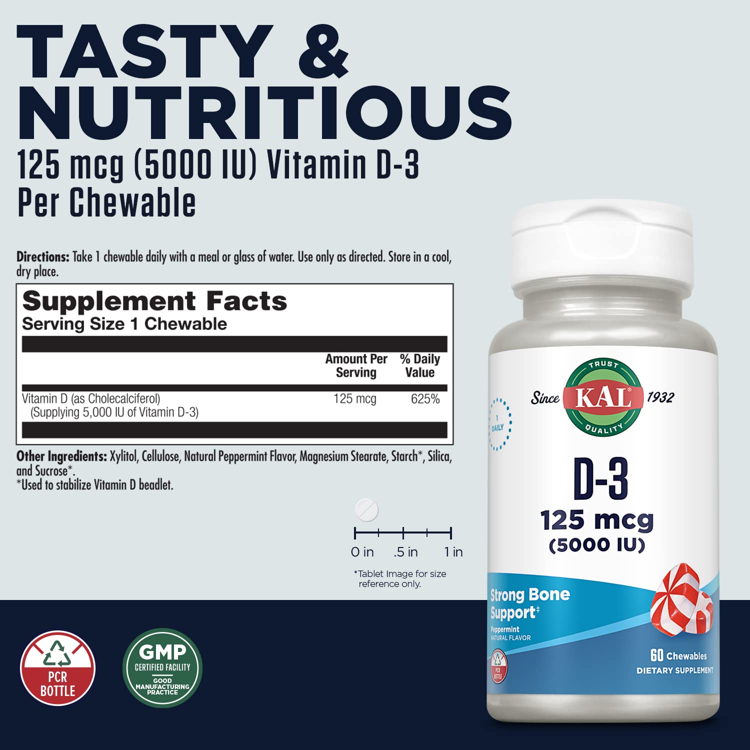 Suplemento de vitamina d3 kal 5000 iu sabor menta