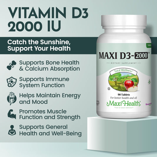 Empaque de suplemento Vitamina D3 kosher 2000 IU 90 tabletas