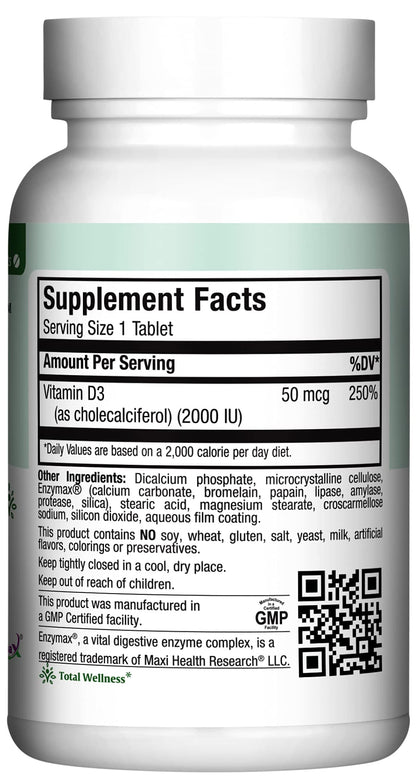 Suplemento Vitamina D3 kosher 2000 IU tabletas Maxi Health