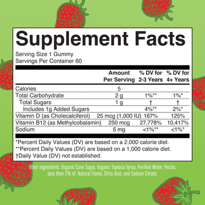 Suplemento de vitamina d3 y metil b12 gummies sabor frambuesa MaryRuth