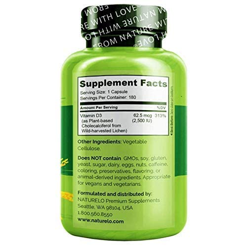 Suplemento natural vitamina D3 NATURELO de líquenes para salud ósea