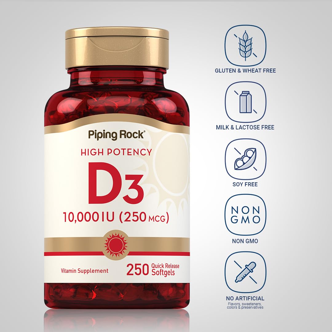 Suplemento sin gluten y sin OGM Vitamina D3 Piping Rock