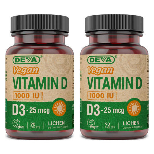 Suplemento Vegano Vitamina D3 DEVA paquetede 90 tabletas pequeñas
