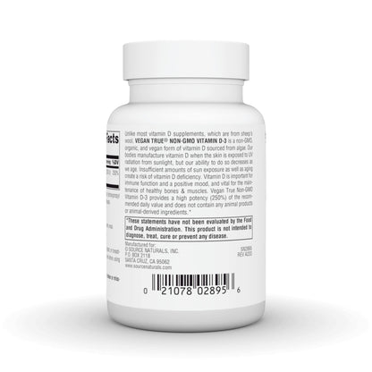 Suplemento Vitamina D3 vegano Source Naturals 90 cápsulas