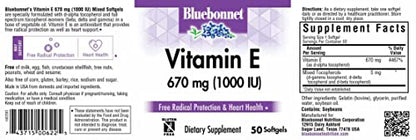 Suplemento Vitamina E BlueBonnet 1000 UI antioxidante 50 cápsulas