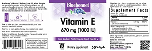 Suplemento Vitamina E BlueBonnet 1000 UI antioxidante 50 cápsulas