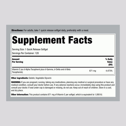 Suplemento vitamina e Piping Rock fórmula alta potencia