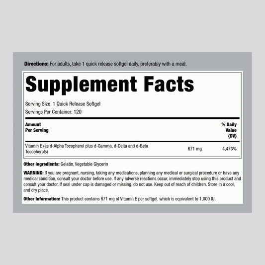 Suplemento vitamina e Piping Rock fórmula alta potencia