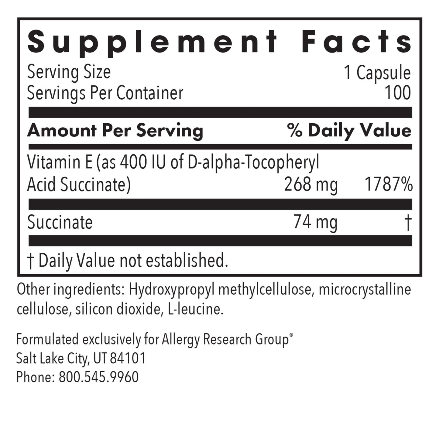 Suplemento vitamina E succinate 400 UI 100 capsulas