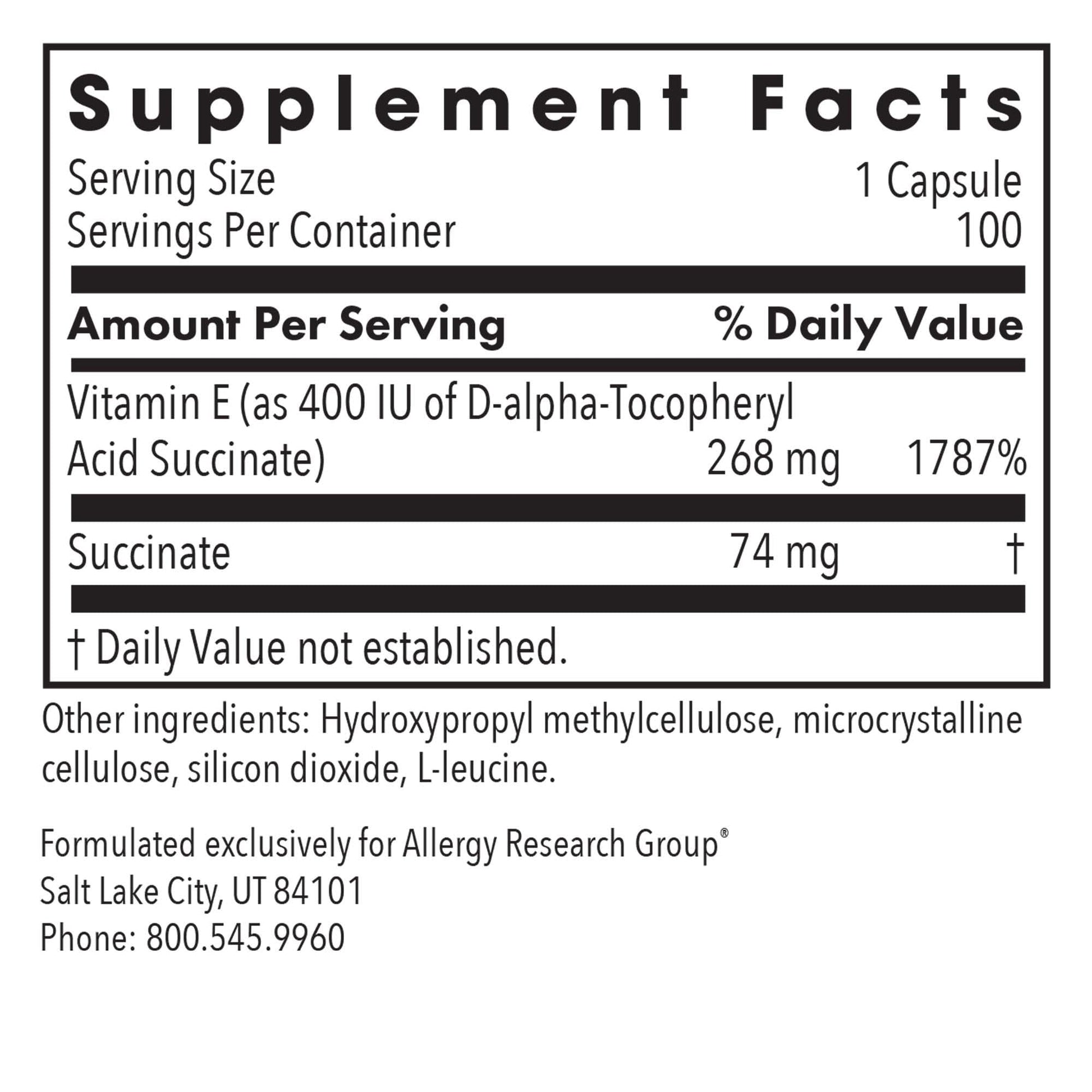 Suplemento vitamina E succinate 400 UI 100 capsulas