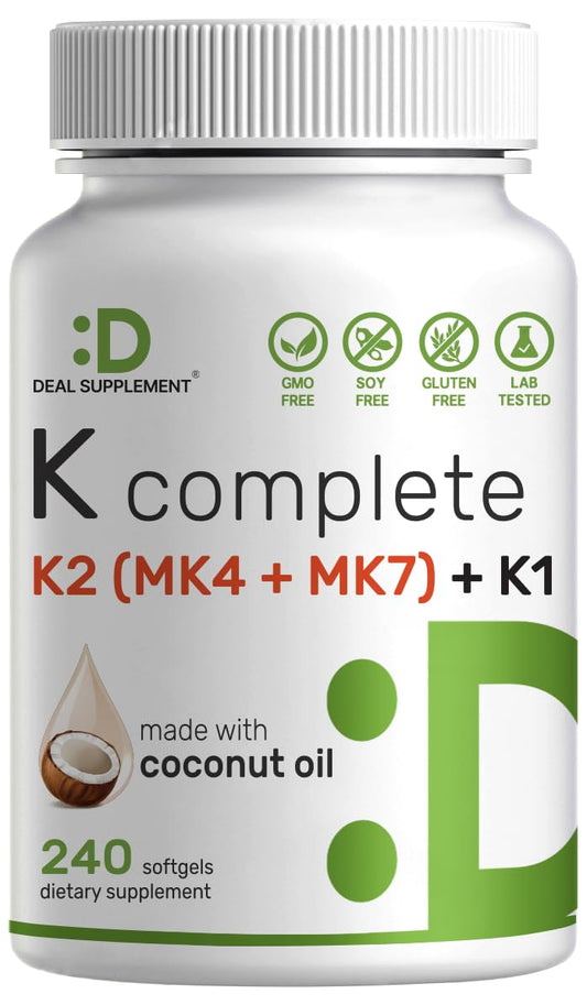 Suplemento de vitamina K Premium con 240 cápsulas.