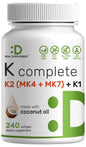Suplemento de vitamina K Premium con 240 cápsulas.