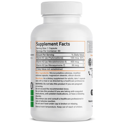 Suplemento triple de vitamina K con K1, K2 MK4 y K2 MK7