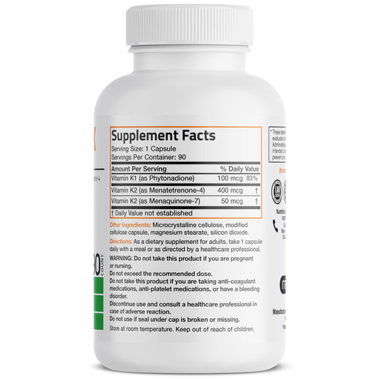 Suplemento triple de vitamina K con K1, K2 MK4 y K2 MK7