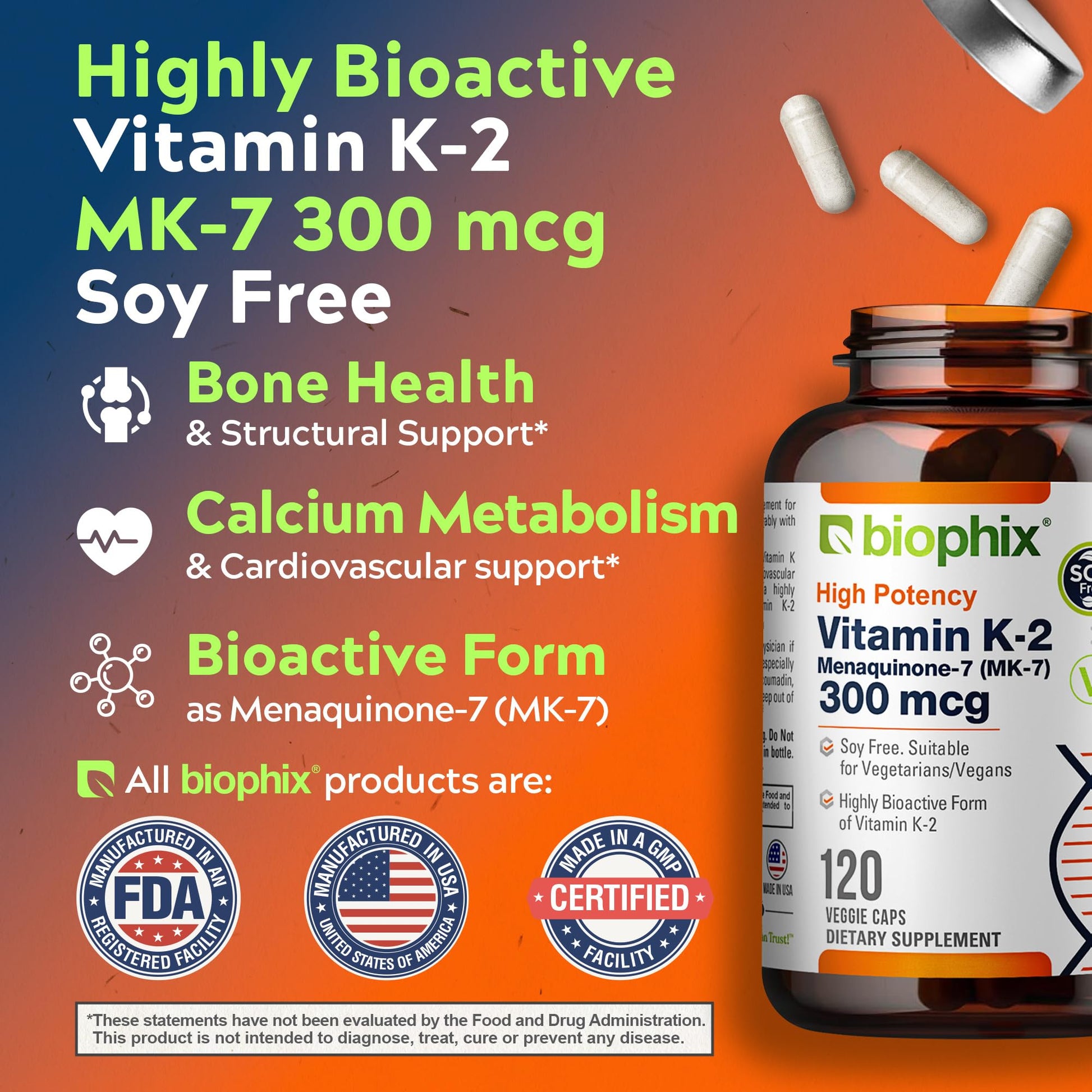 Suplemento vitamina K2 biophix para huesos e inmunidad