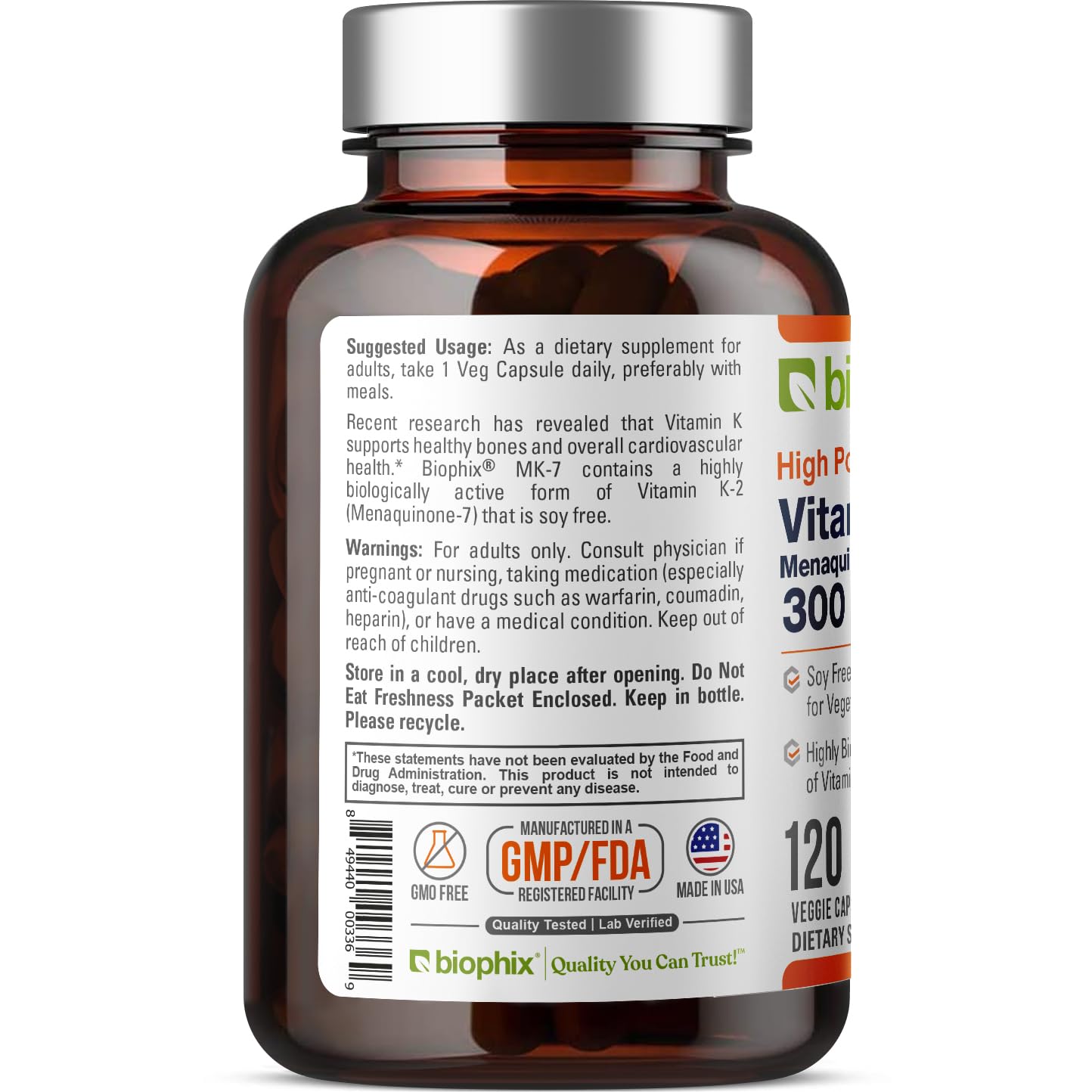Suplemento de vitamina K2 MK-7 para salud ósea biophix